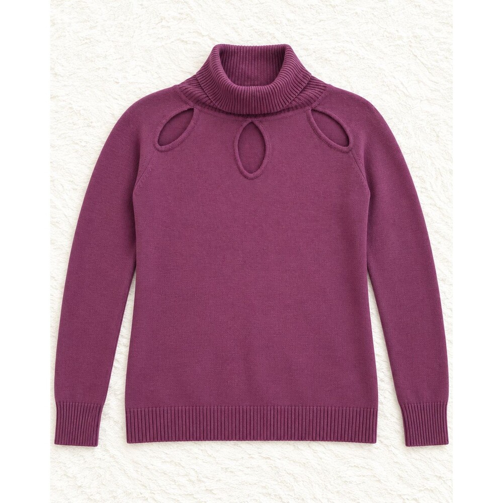 adL Knitwear Women's Sweater S Plum Cutout Turtleneck Buttery Soft Next-to-Skin